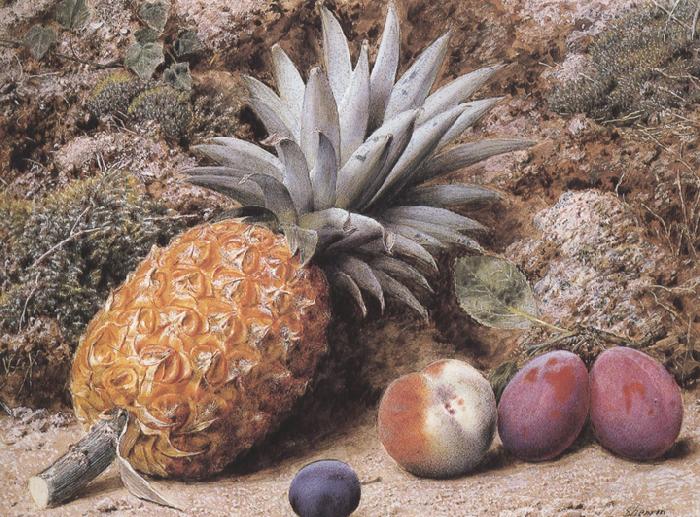 John Sherrin A Pineapple,a Peach and Plums on a mossy Bank (mk37)